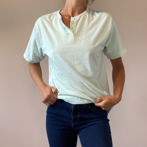 Vintage Mint Green/Light Blue T-Shirt with Buttons - Picture 3 of 9